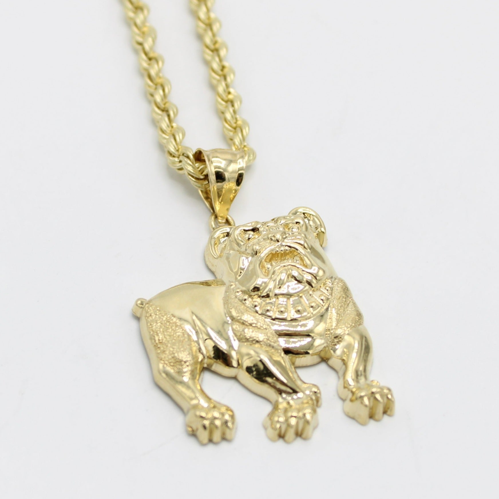 14K Bulldog Pendant with Rope Chain Yellow Gold – Alex Diamond Jewelry