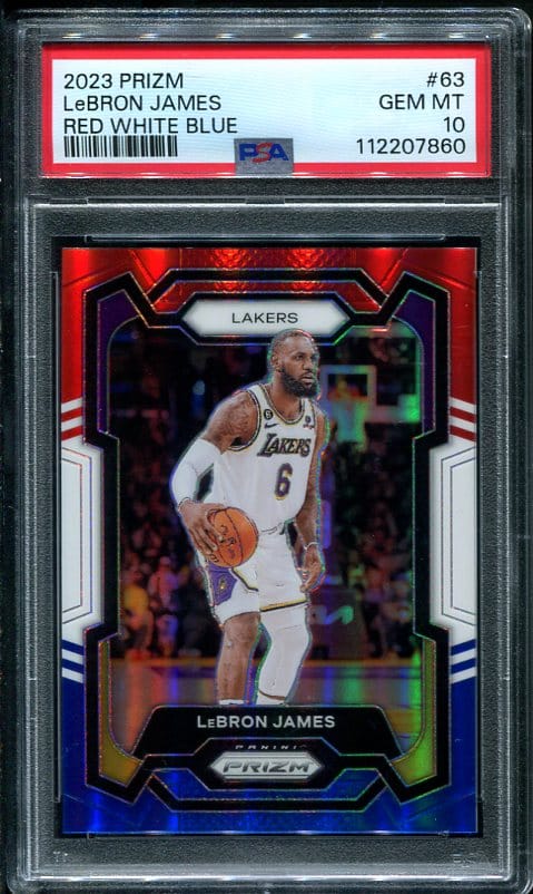 2023 Panini Prizm Red White Blue #63 LeBron James PSA 10
