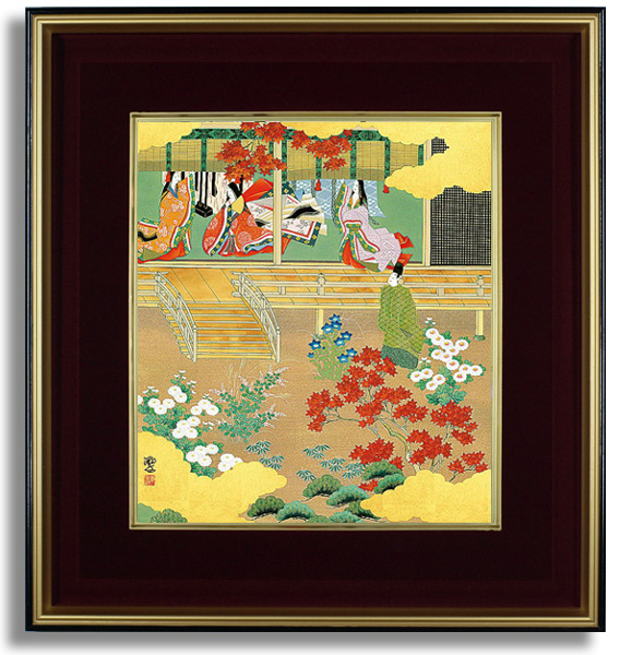 東聖観「裳着(もぎ)の名のり」 源氏物語の色紙アートプリントの額装