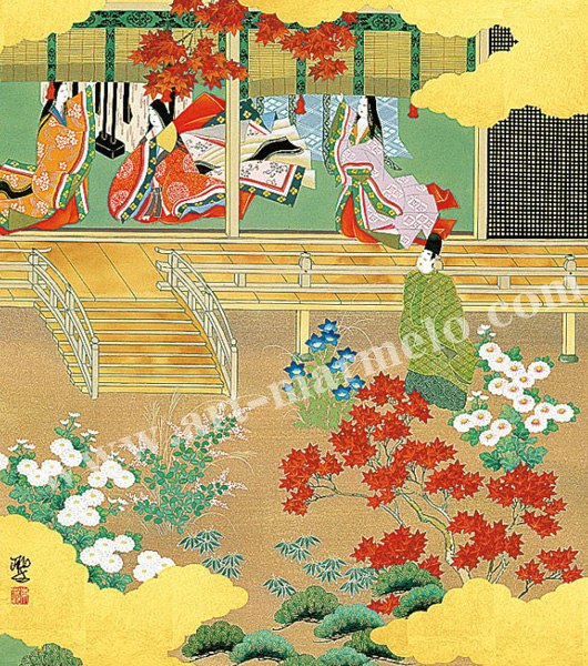 東聖観「裳着(もぎ)の名のり」 源氏物語の色紙アートプリントの額装