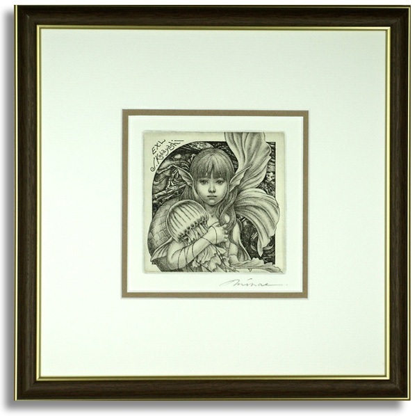 高田美苗「少女と海月」 自筆サイン入り銅版画