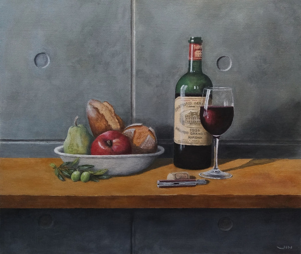 油絵 絵 絵画 インテリア 額付(白) uF6-062204 静物 ワイン 絵画