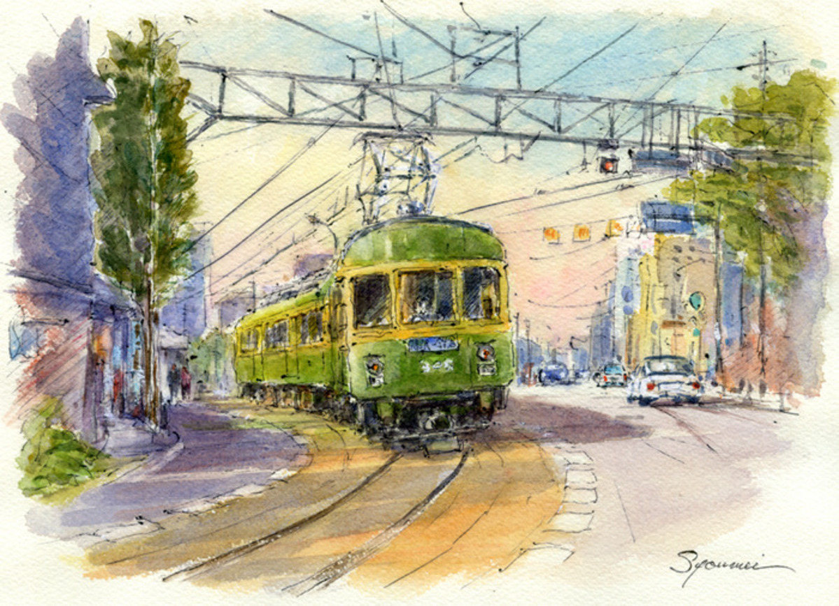 水彩画原画 江ノ電・龍口寺前を走る #585」 by syoumei｜Artmeter