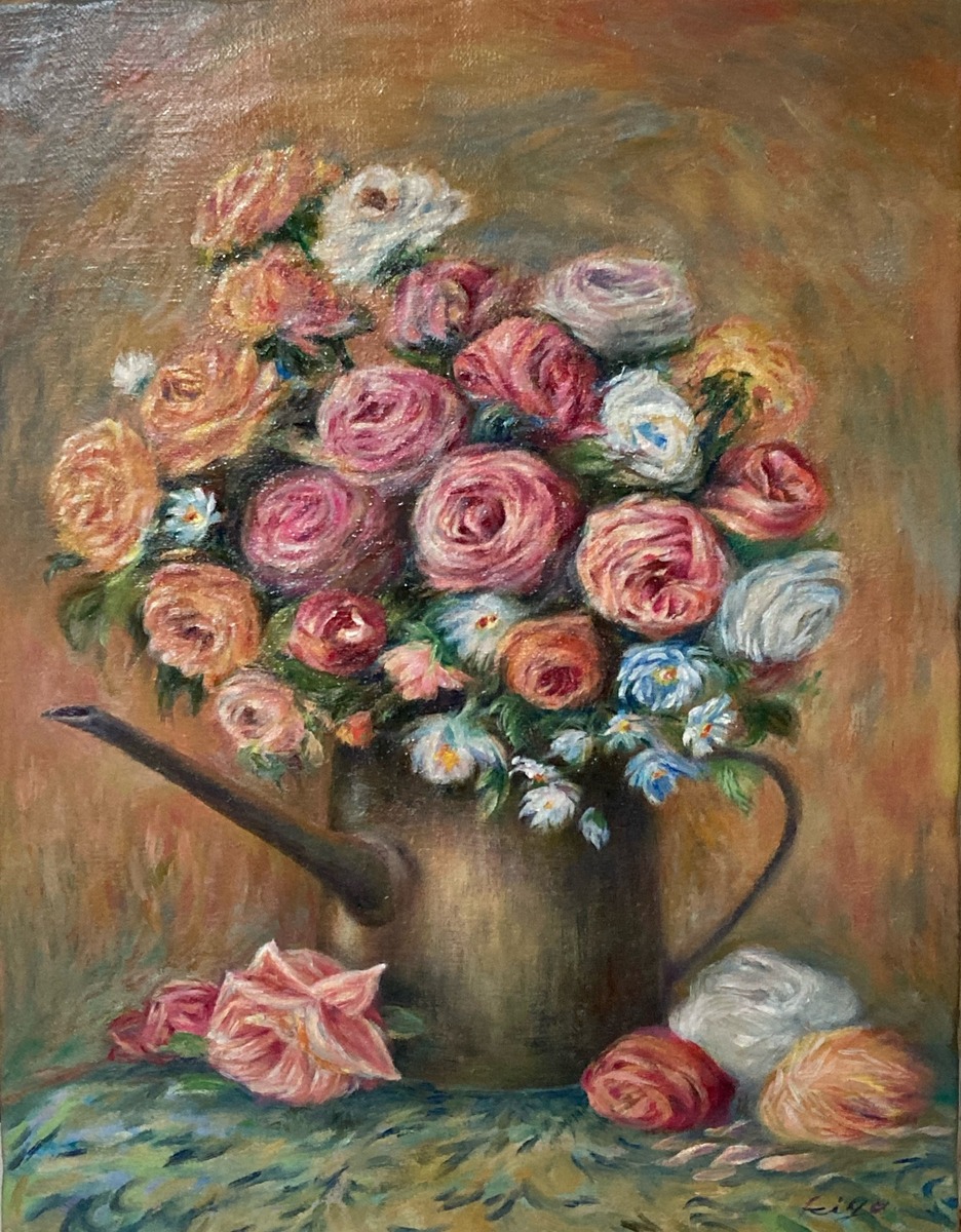 額縁付き絵画 平間文子 ばら 薔薇の絵-RPM サイレンサー筒のみ車種不明