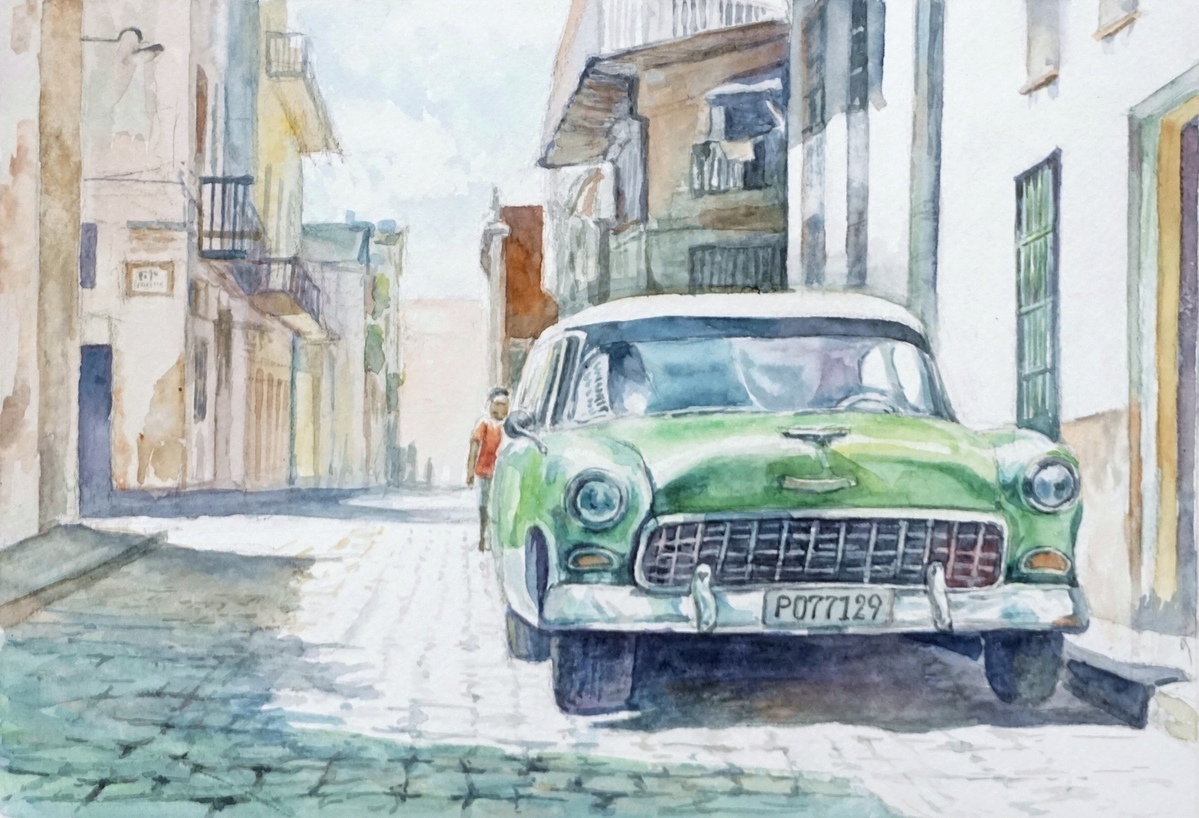 夕暮れの赤い車」 by TAKA｜Artmeter｜暮らしを彩るアートが、きっと