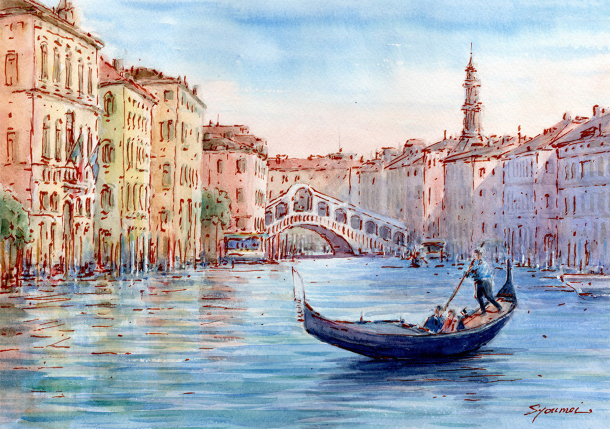 水彩画原画 朝焼けの江の島 #603」 by syoumei｜Artmeter｜暮らしを