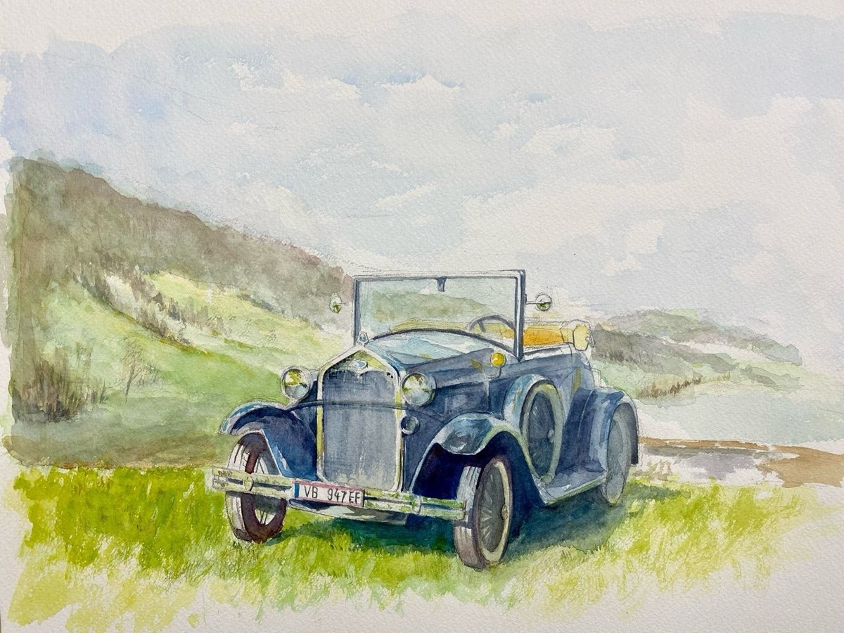 夕暮れの赤い車」 by TAKA｜Artmeter｜暮らしを彩るアートが、きっと