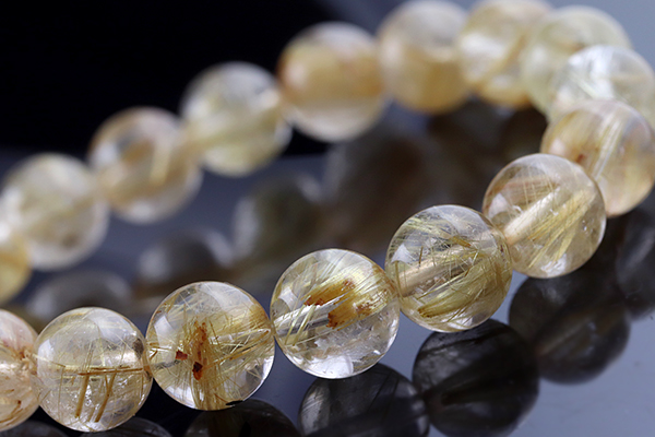 タイチンルチルクォーツ9〜9.5mmブレスレットAAAAA-121水晶クラスター