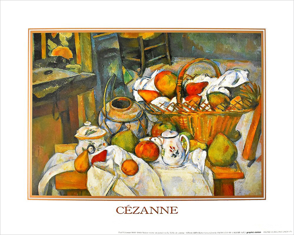 ポール・セザンヌ ポスター 台所のテーブル<かごのある静物>(1888-1890