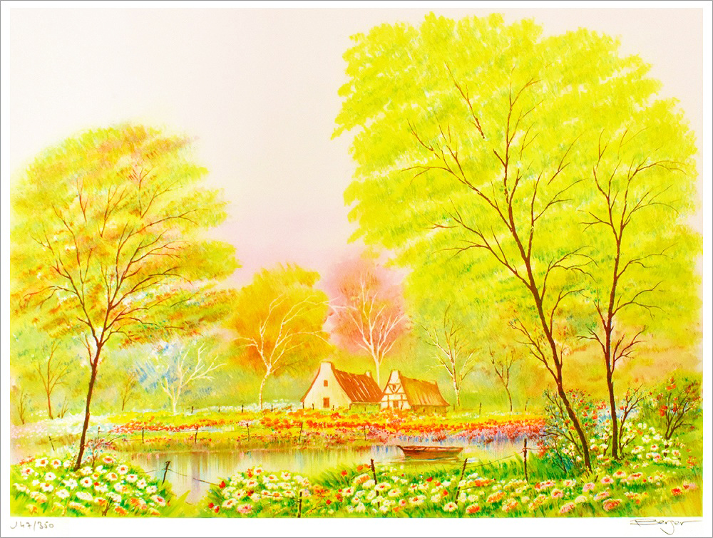 ベルジェ・トーレス 絵画(版画/リトグラフ) 2つの小屋 1101|アート