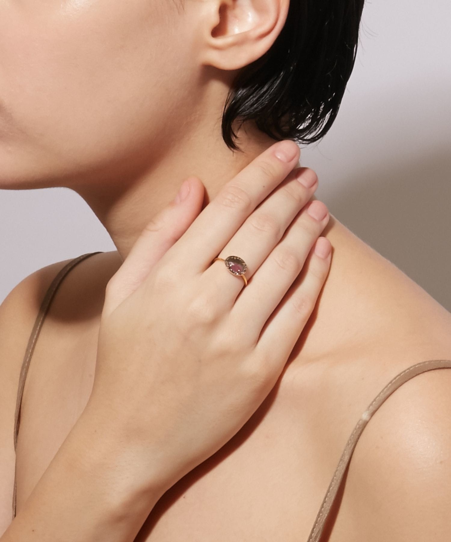 elafonisi] medium watermelon tourmaline with pave diamonds ring