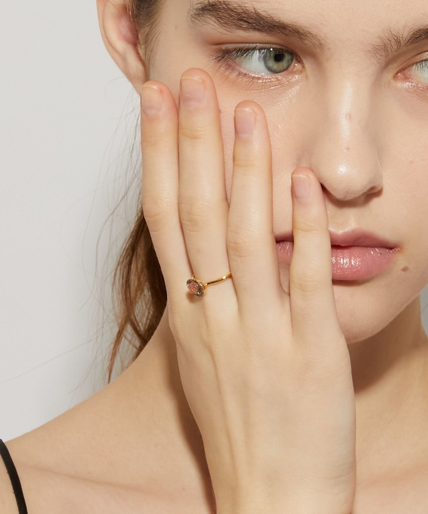 elafonisi] medium watermelon tourmaline with pave diamonds ring