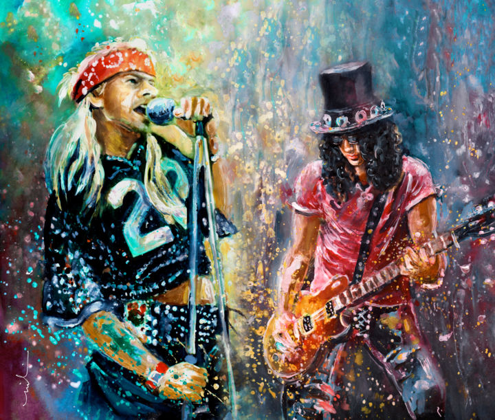 Axl Rose And Slash, 絵画 Miki De Goodaboomによって | ArtMajeur