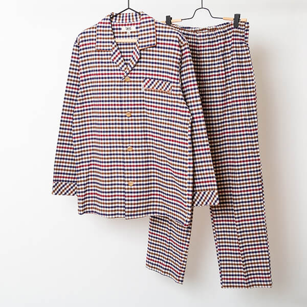 DAKS】 ネル チェック柄 前開き 全開 メンズ パジャマ 日本製