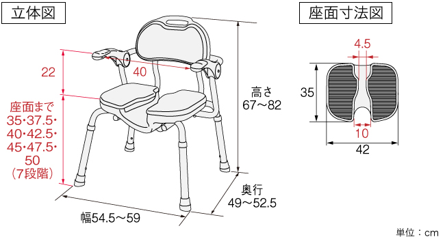 ひじ掛け付シャワーイス HP | 【安寿】の介護用品 | アロン化成
