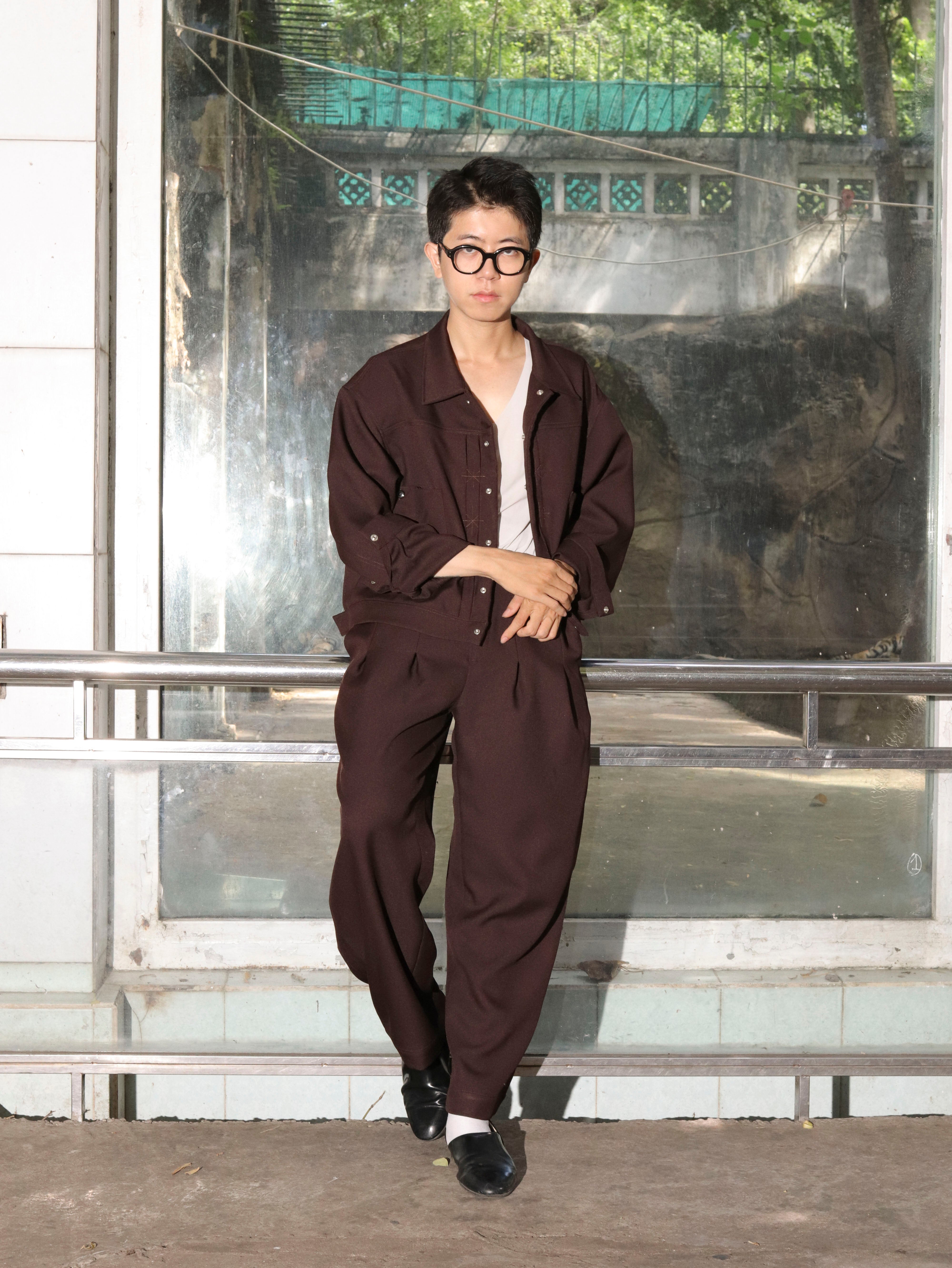 SAOMAI - BROWN STA-PREST PLEATED BALLOON TROUSERS - ASTOUD