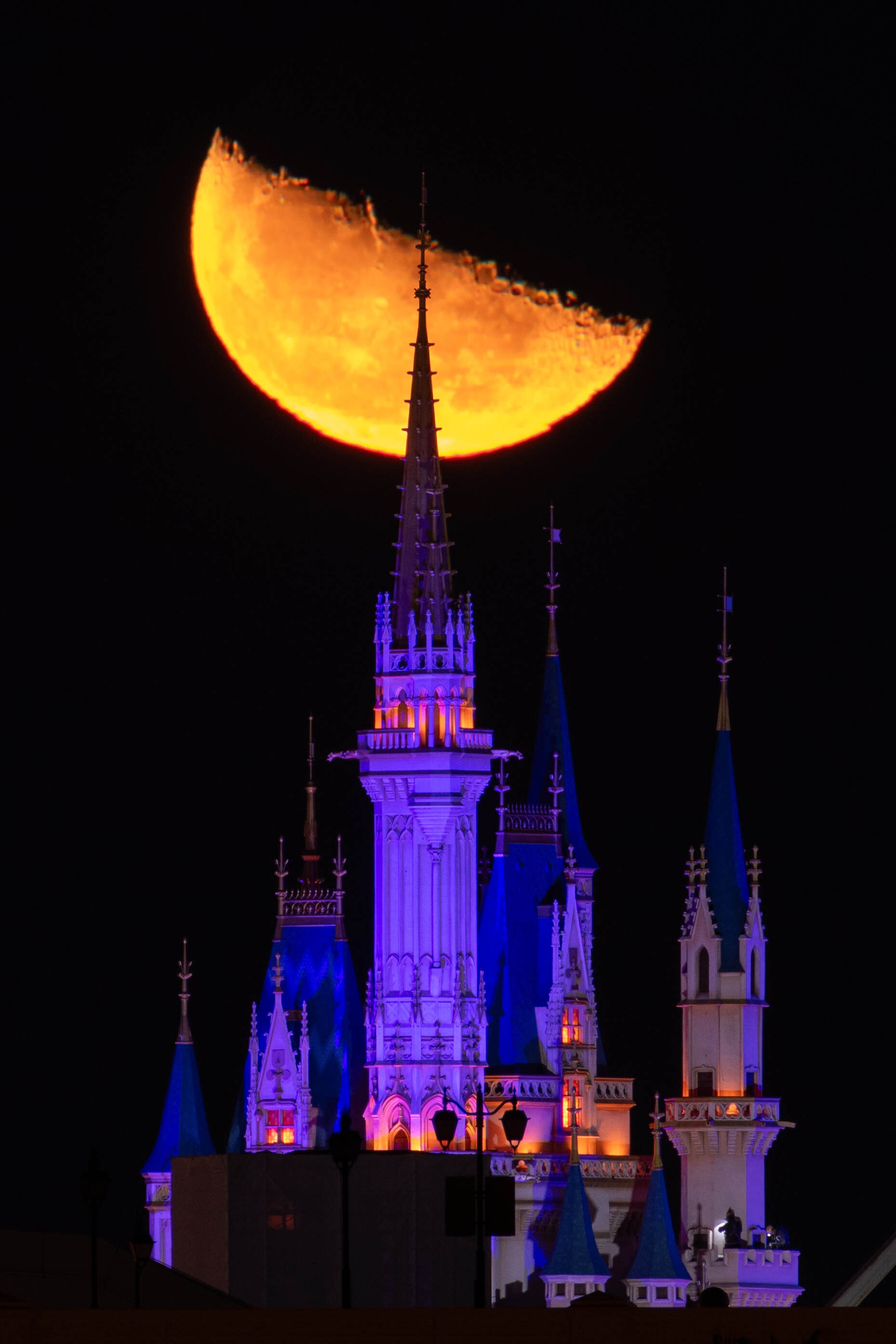 132787: 月齢21.8の月出直後の月と東京ディズニーランドのシンデレラ城