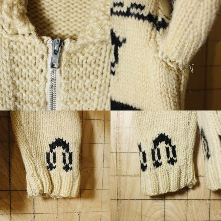 USA製60sビンテージ古着/オフホワイト×ブラック×グリーン/トナカイ柄