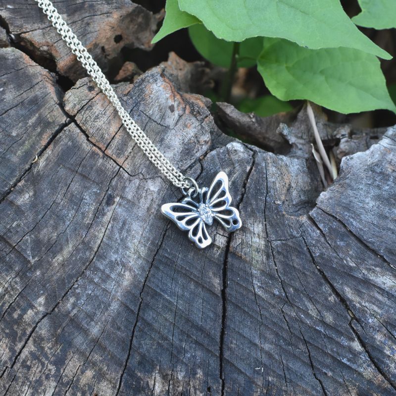 アゲハ 蝶 シルバー925 ペンダント ネックレス マーキスカットCZ