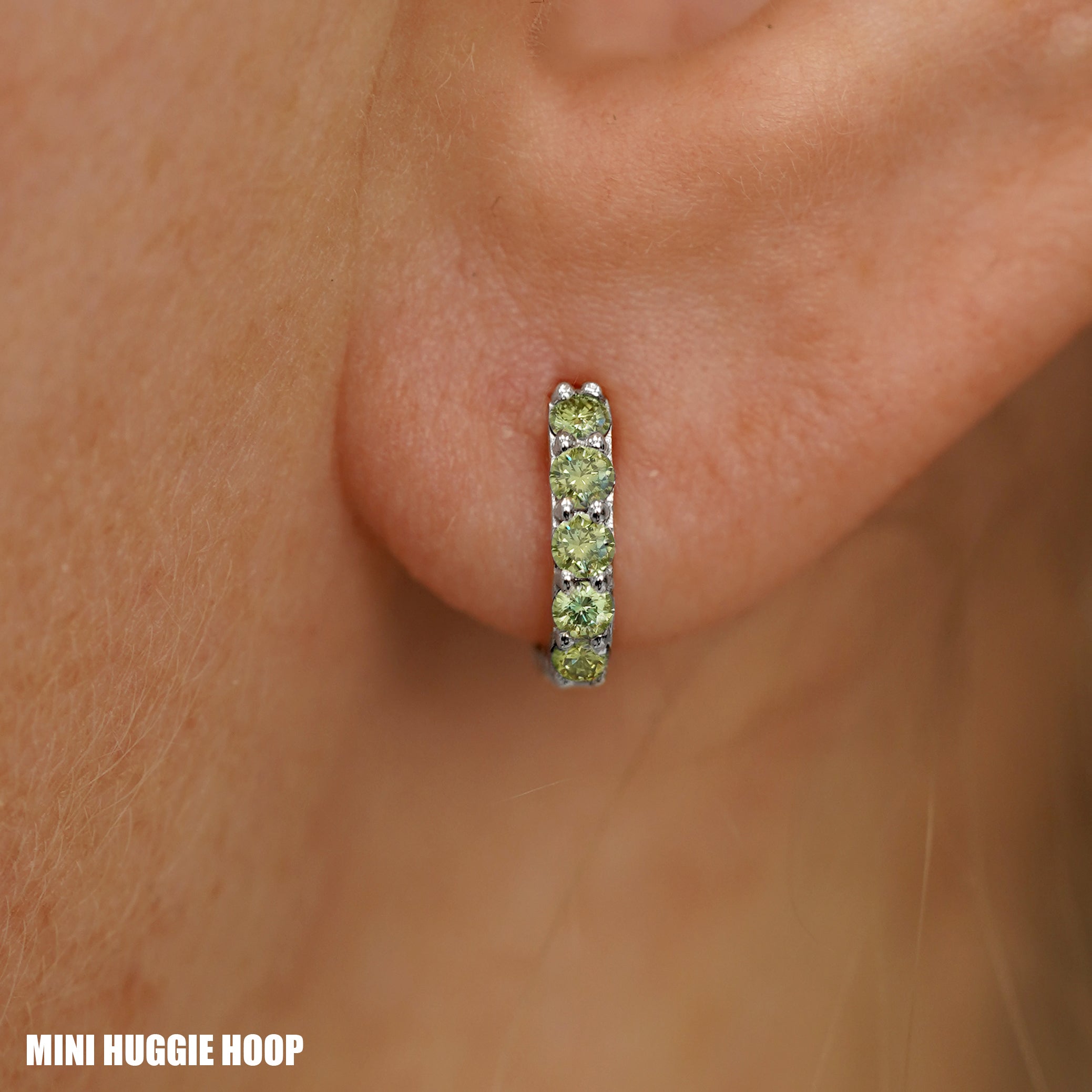 Automic Gold Light Green Lab Diamond Huggie Hoop | Fine Jewelry