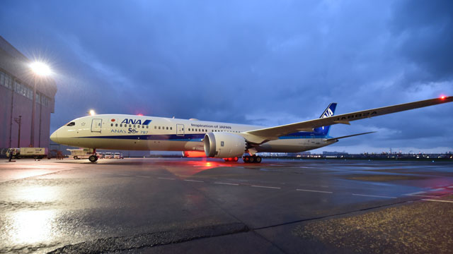 ANA、50機目の787羽田到着 記念ロゴ入り国際線仕様機