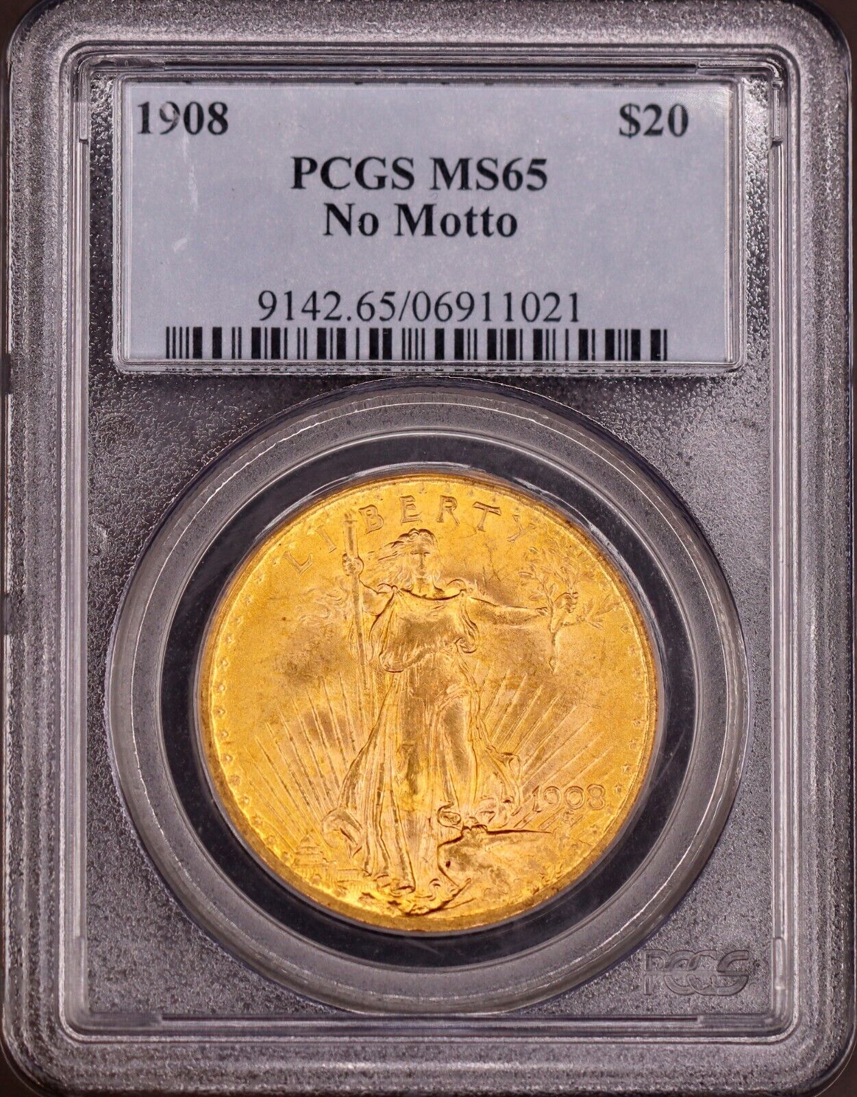 1908 $20 PCGS MS-65 No Motto Gold Double Eagle Saint Gaudens [DEG