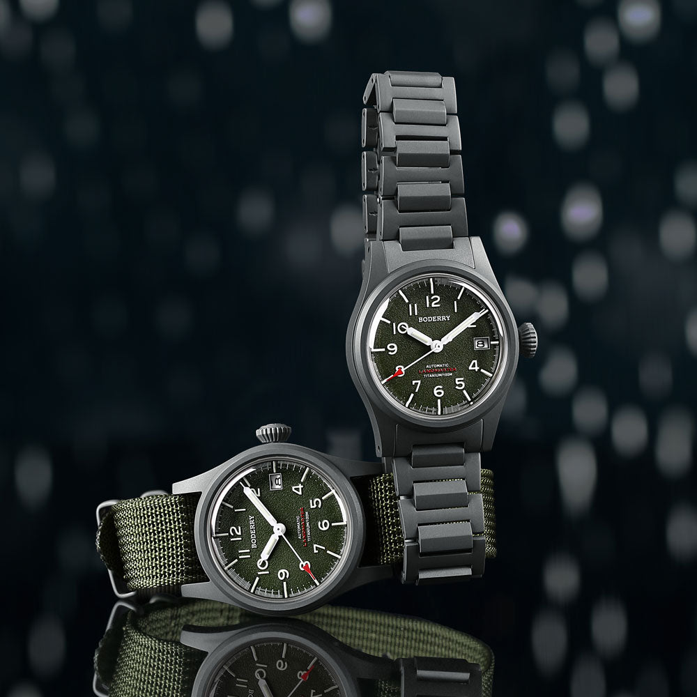 LANDMASTER - 100M Waterproof Titanium Automatic Field Watch | Green-br