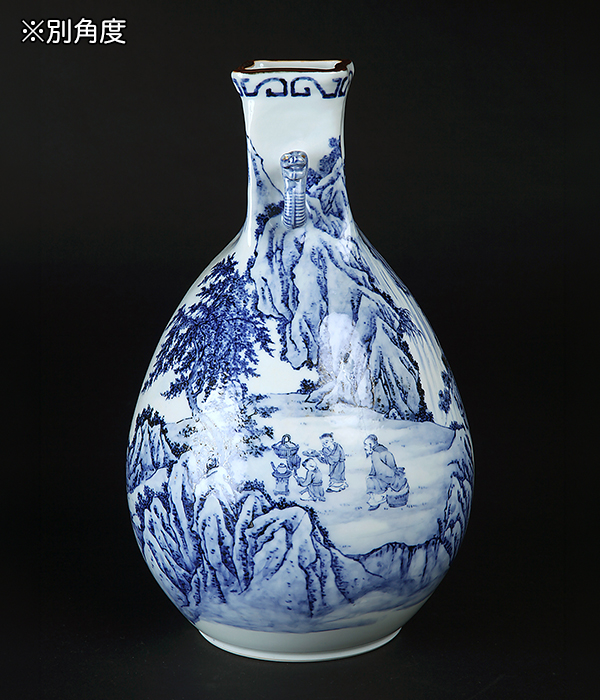 北村宗善染付山水図花瓶 | 盆栽、盆栽書籍、盆栽鉢の通販│近代出版