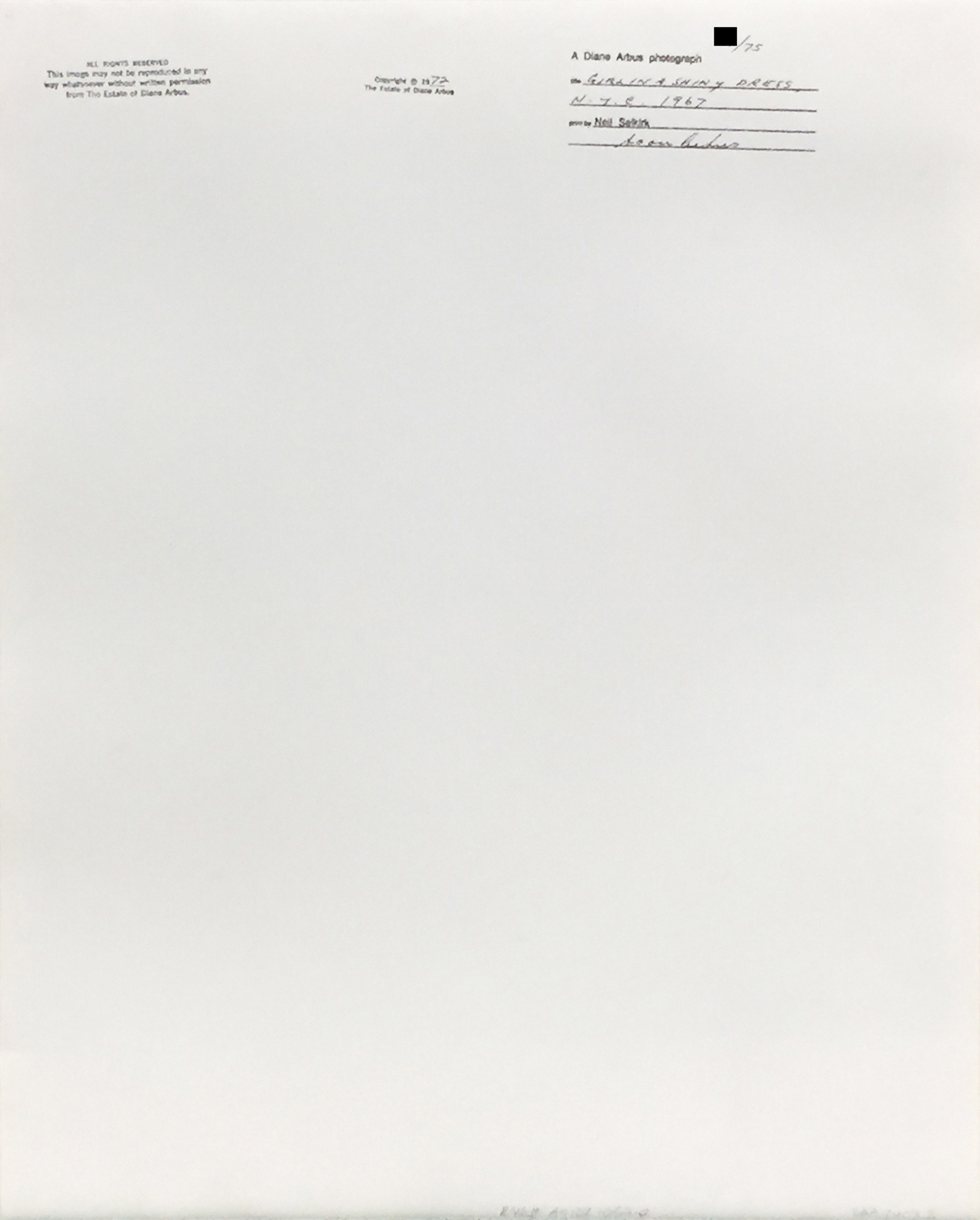 Girl in a shiny dress, N.Y.C.【ドーン・アーバス サイン入