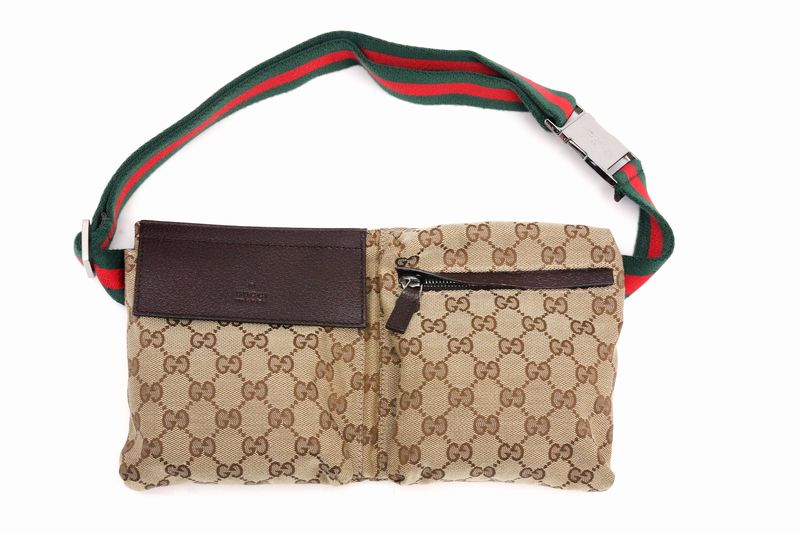 GUCCI グッチ 28566 GG柄 ウエストバッグ ベージュ×ブラウン×SV金具