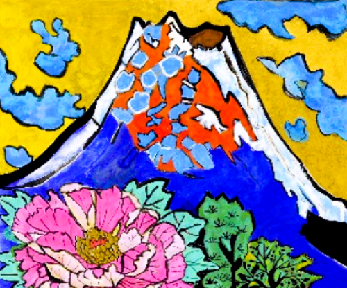 片岡球子「牡丹咲く富士」 の買取実績｜滋賀県大津市 リトグラフ（石版画）