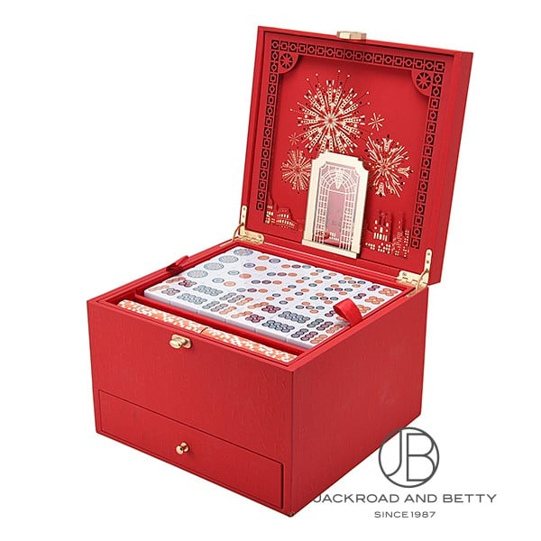 麻雀牌セット 伝統的デザイン 赤いケース付き