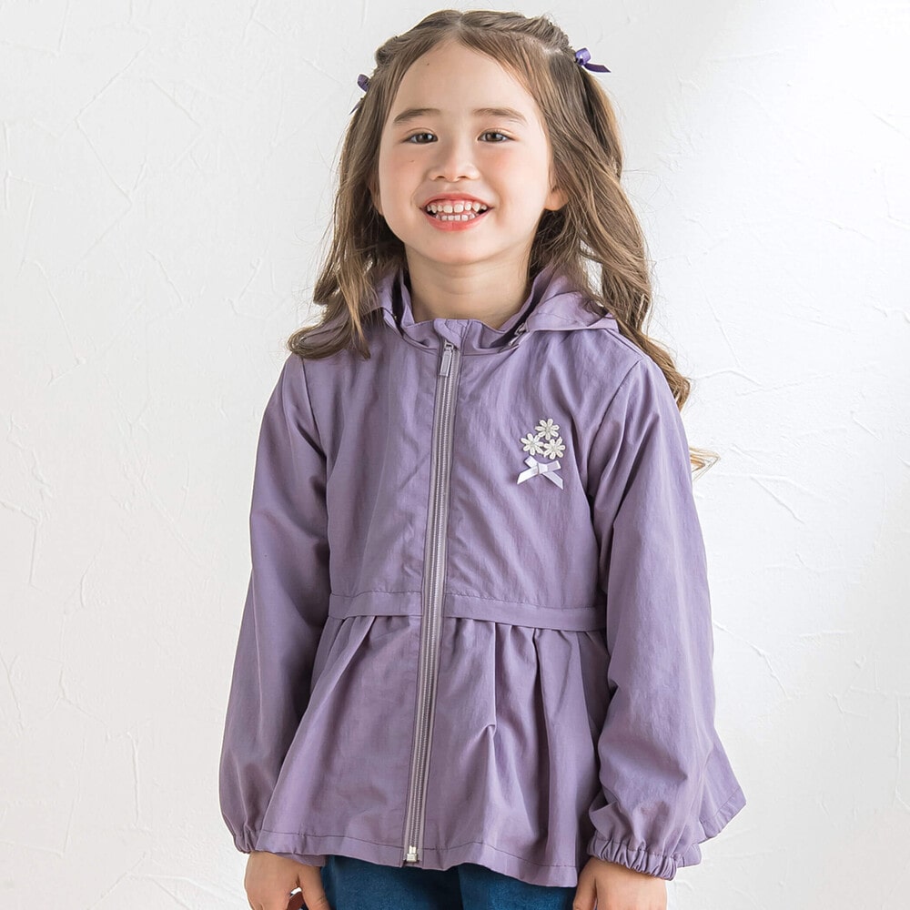 撥水加工】ヴィンテージタフタフード付きペプラムブルゾン(90~150cm