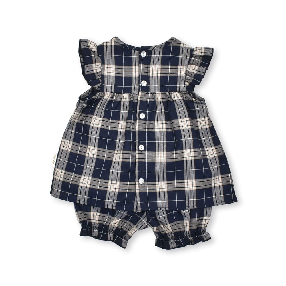 お揃い】タータンチェック柄肩フリルワンピース+ブルマセットアップ