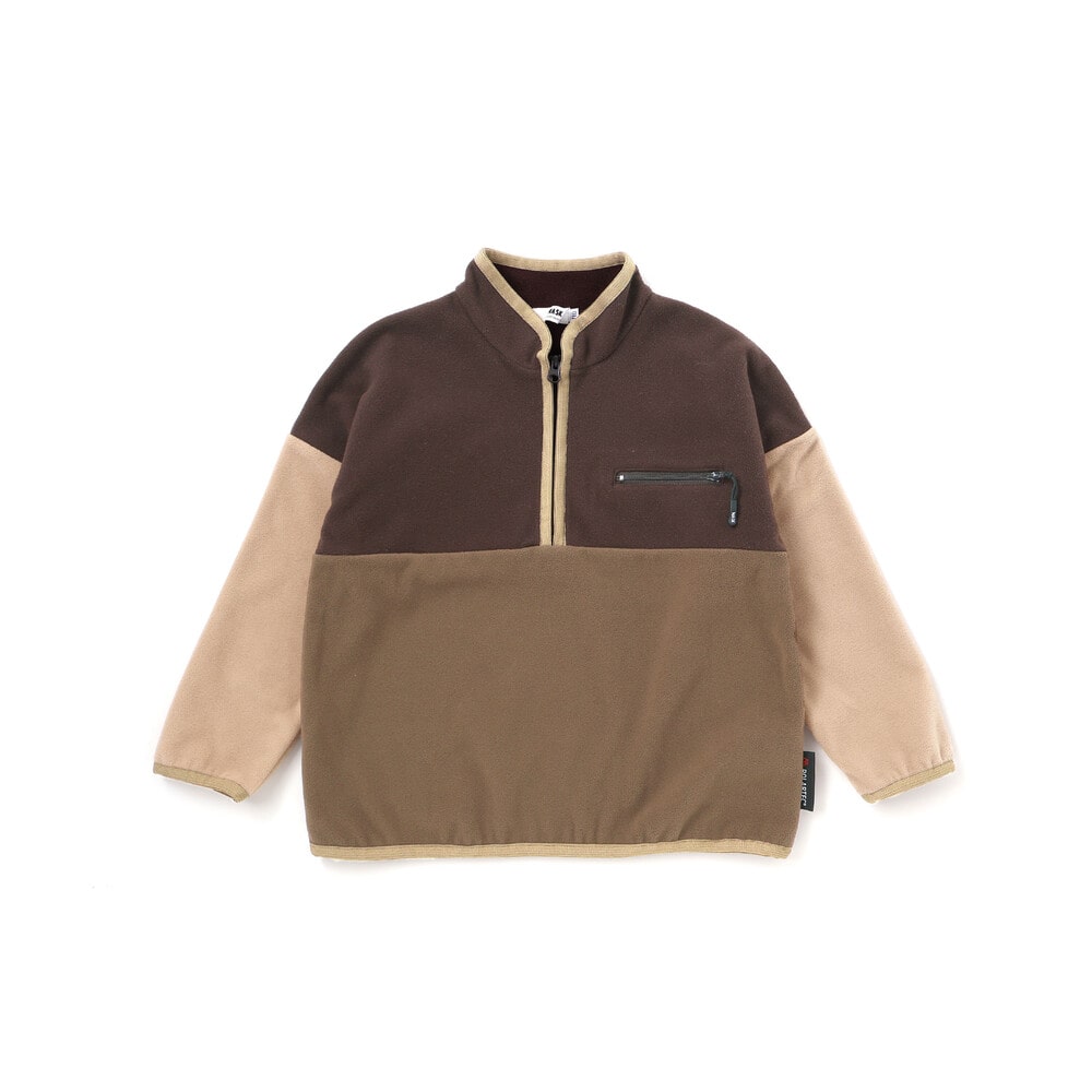 配色ハーフジップフリースプルオーバー(110~160cm)(110cm ブラウン