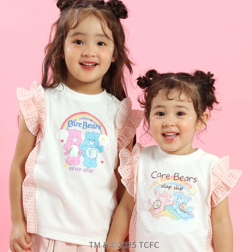 ケアベア×SLAP SLIP】イラストプリントサイド切り替え袖フリルTシャツ