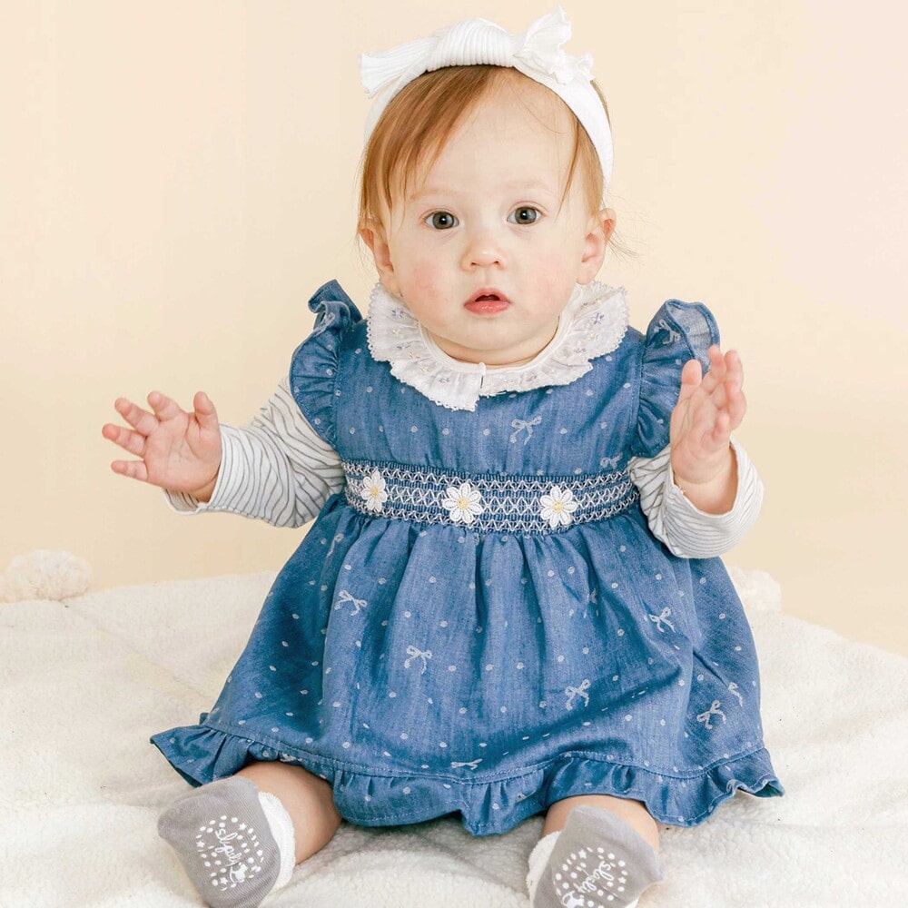 花レースつきスモッキングワンピース+ブルマ2点セットベビー(70~80cm