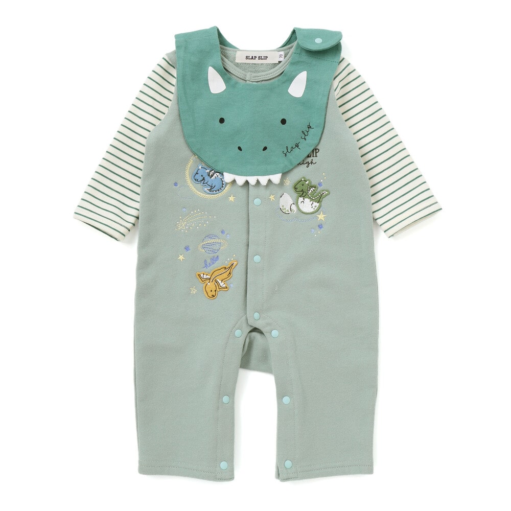 ドラゴン刺しゅうロンパース+お顔スタイ2点セットベビー(60~80cm)(60cm