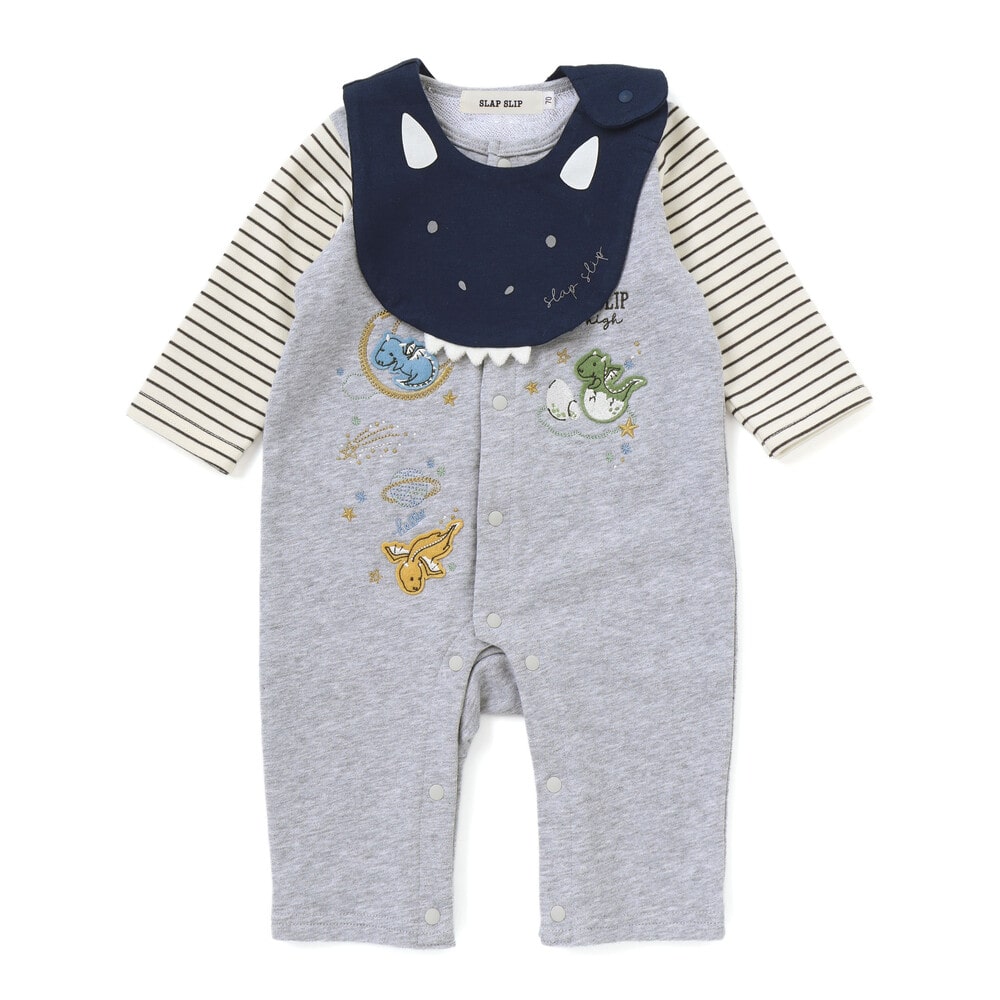 ドラゴン刺しゅうロンパース+お顔スタイ2点セットベビー(60~80cm)(60cm