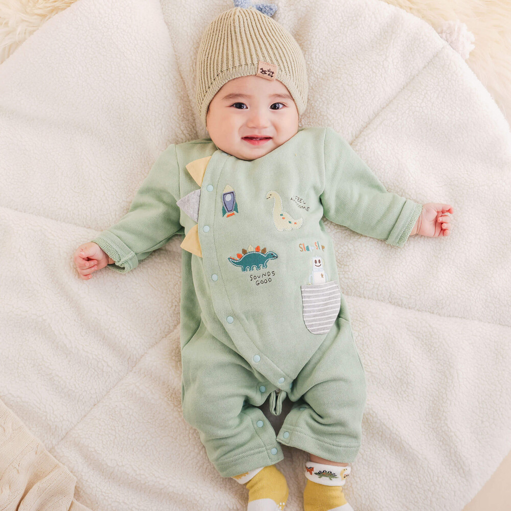 恐竜トゲトゲヒレ付ロンパースベビー(60~80cm)(60cm グリーン): 新生児