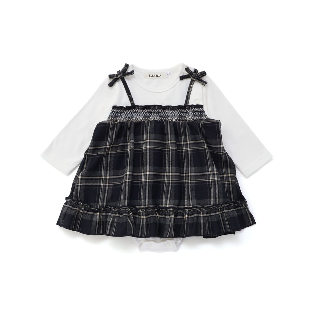 お揃い】チェックワンピースドッキングロンパースベビー(70~80cm)(70cm