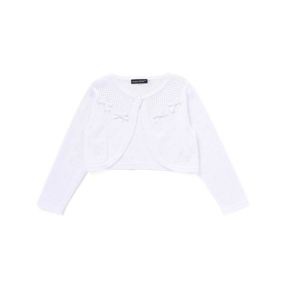 変わり編みリボンモチーフコットンニットボレロ(90~150cm)(90cm オフ