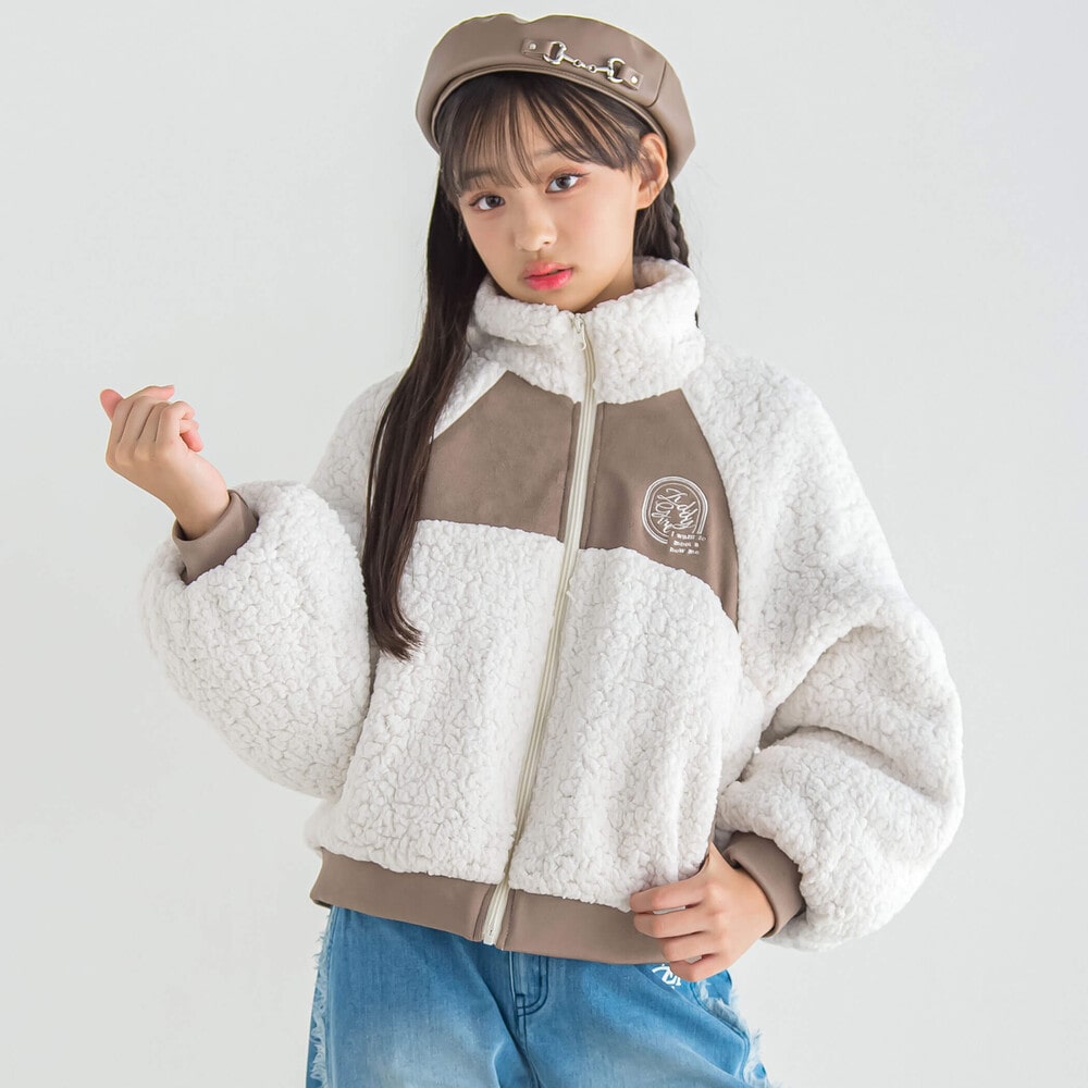 ニコ☆プチ 掲載 】ボアスウェード切り替えブルゾン(130~160cm)(130cm