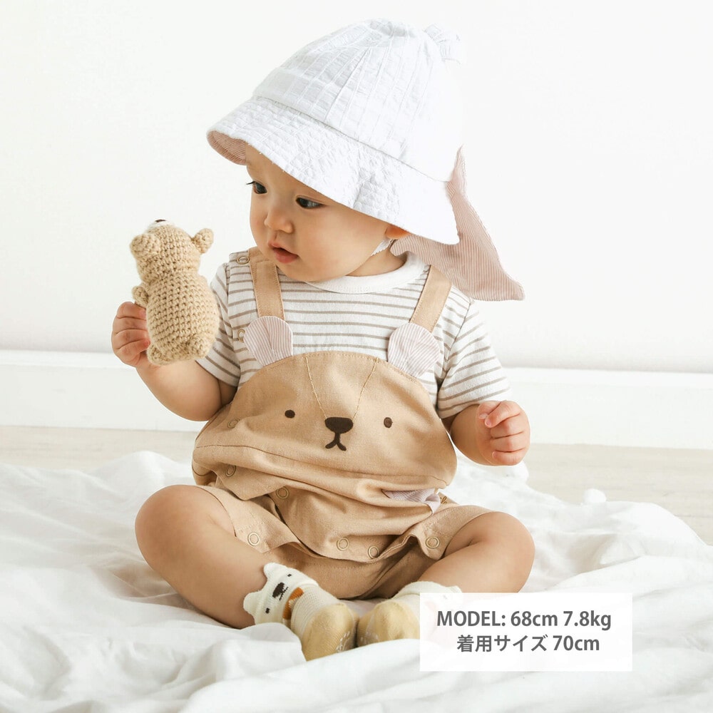 ダンガリークマさんフェイスサロペット風ロンパースベビー(60~80cm