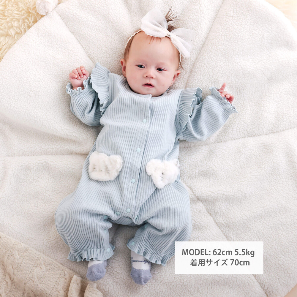 お揃い】アニマルクマウサギネコフワフワパッチ刺しゅうロンパース