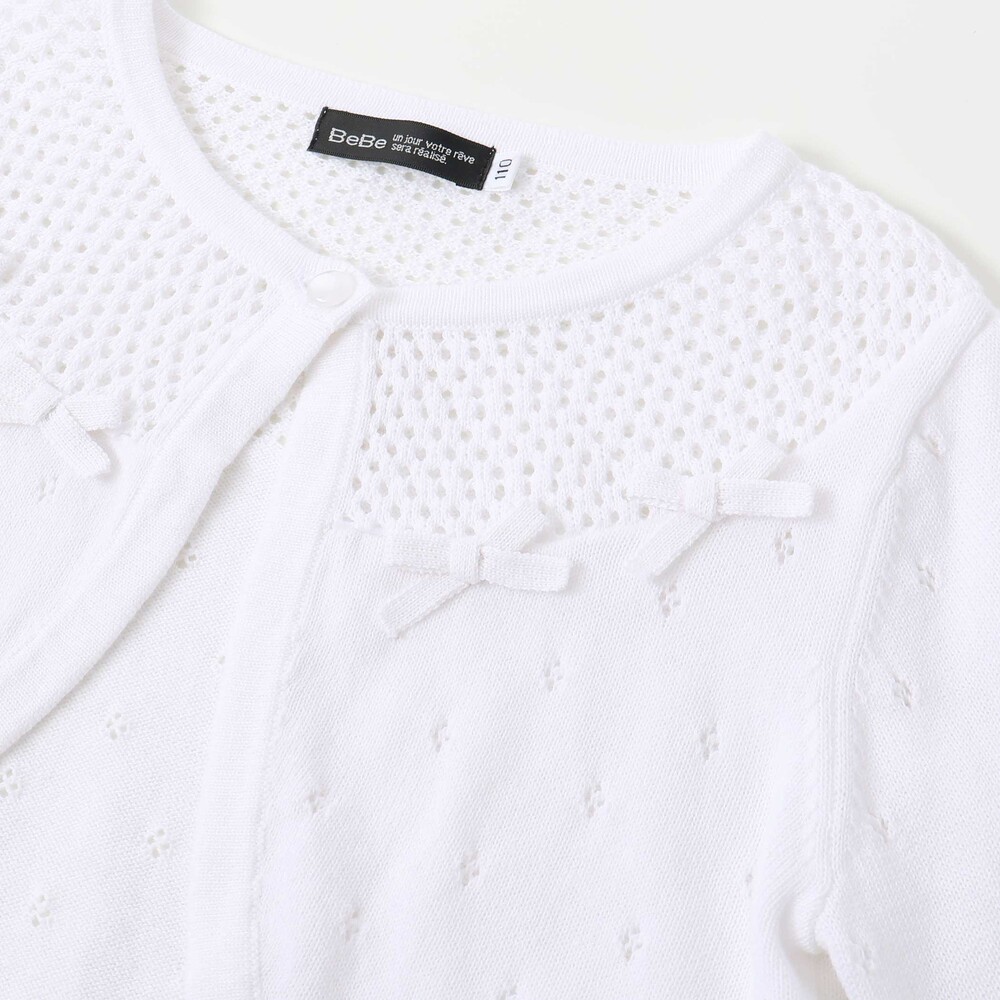 変わり編みリボンモチーフコットンニットボレロ(90~150cm)(90cm オフ