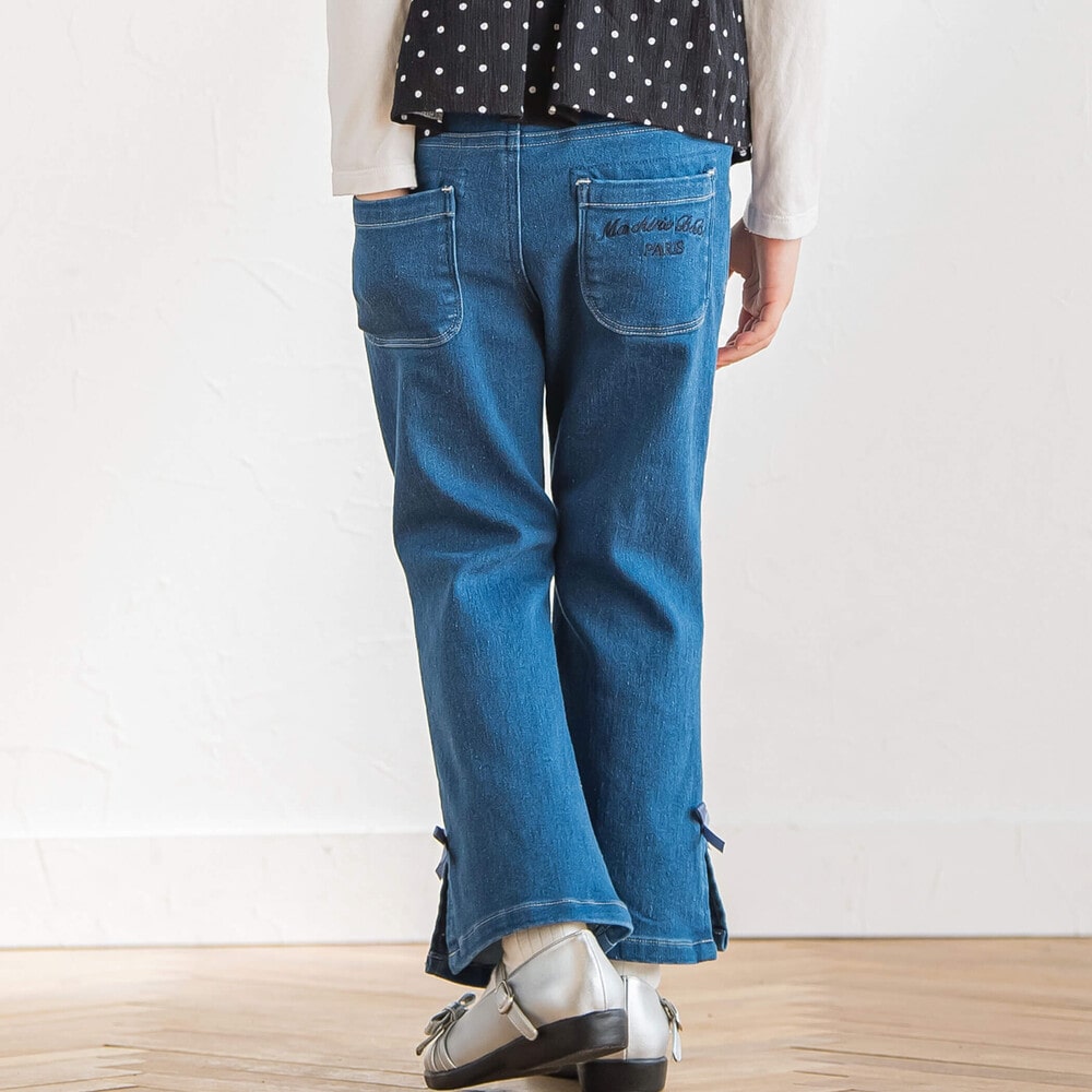 ジョグデニムリボン付きフレアパンツ(90~160cm)(90cm ネイビー