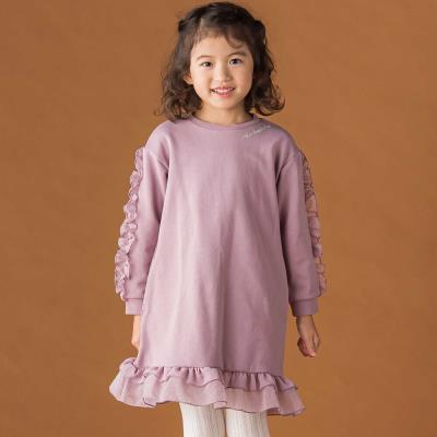 店舗限定】裏毛チュールフリルワンピース(95~150cm)(95cm ピンク