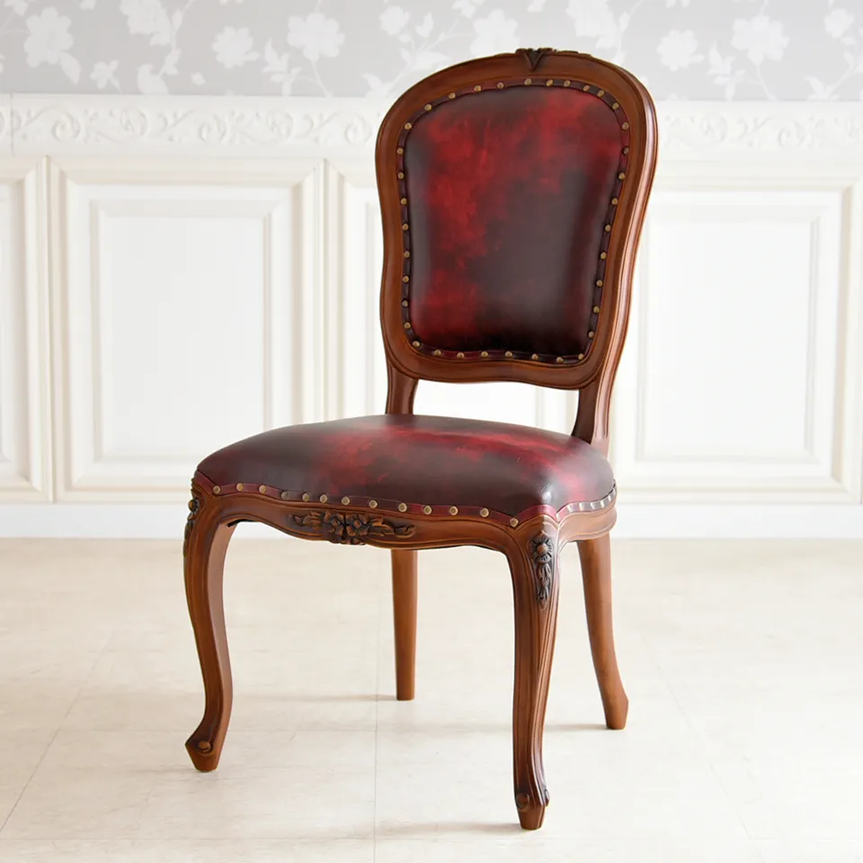 英国調 ダイニングチェア ブラウン ワインレッド 合皮 猫脚 ｜ロココ調