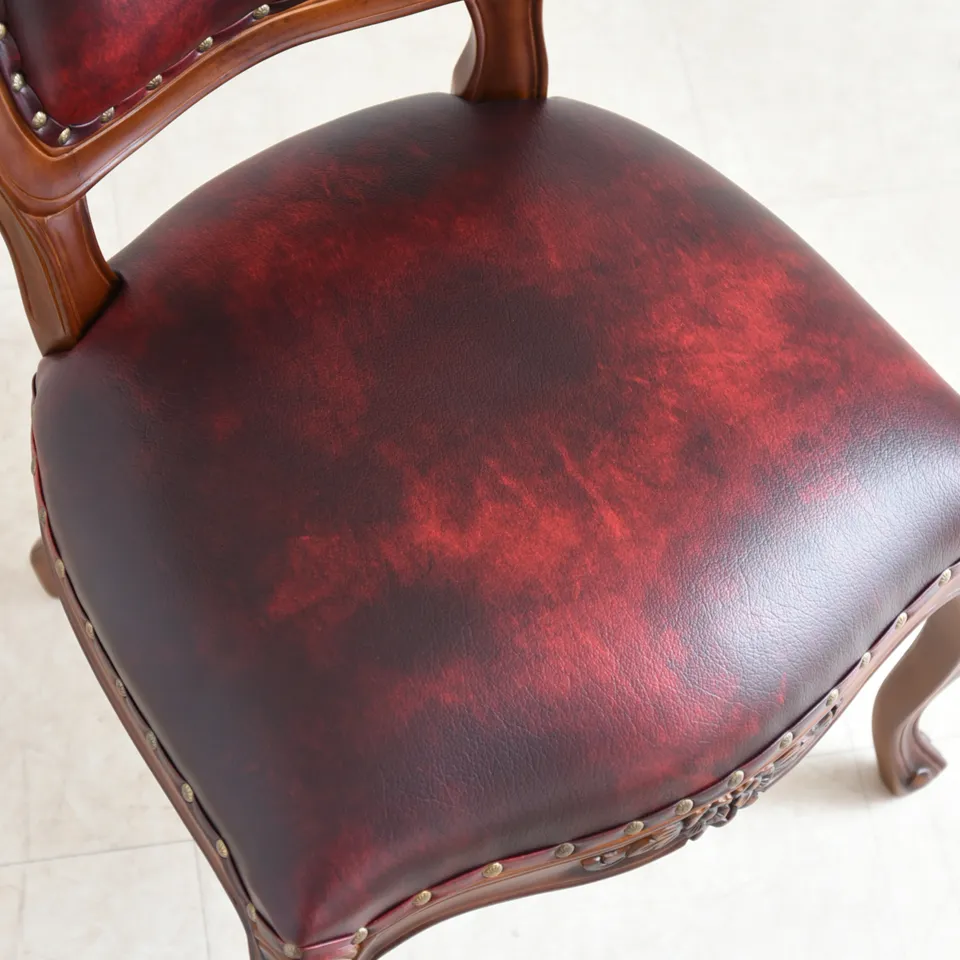 英国調 ダイニングチェア ブラウン ワインレッド 合皮 猫脚 ｜ロココ調